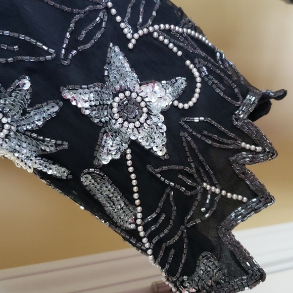 Laurence Kazar NWT Black 100% Silk Sequined & Beaded Blouse - Picture 3 of 11